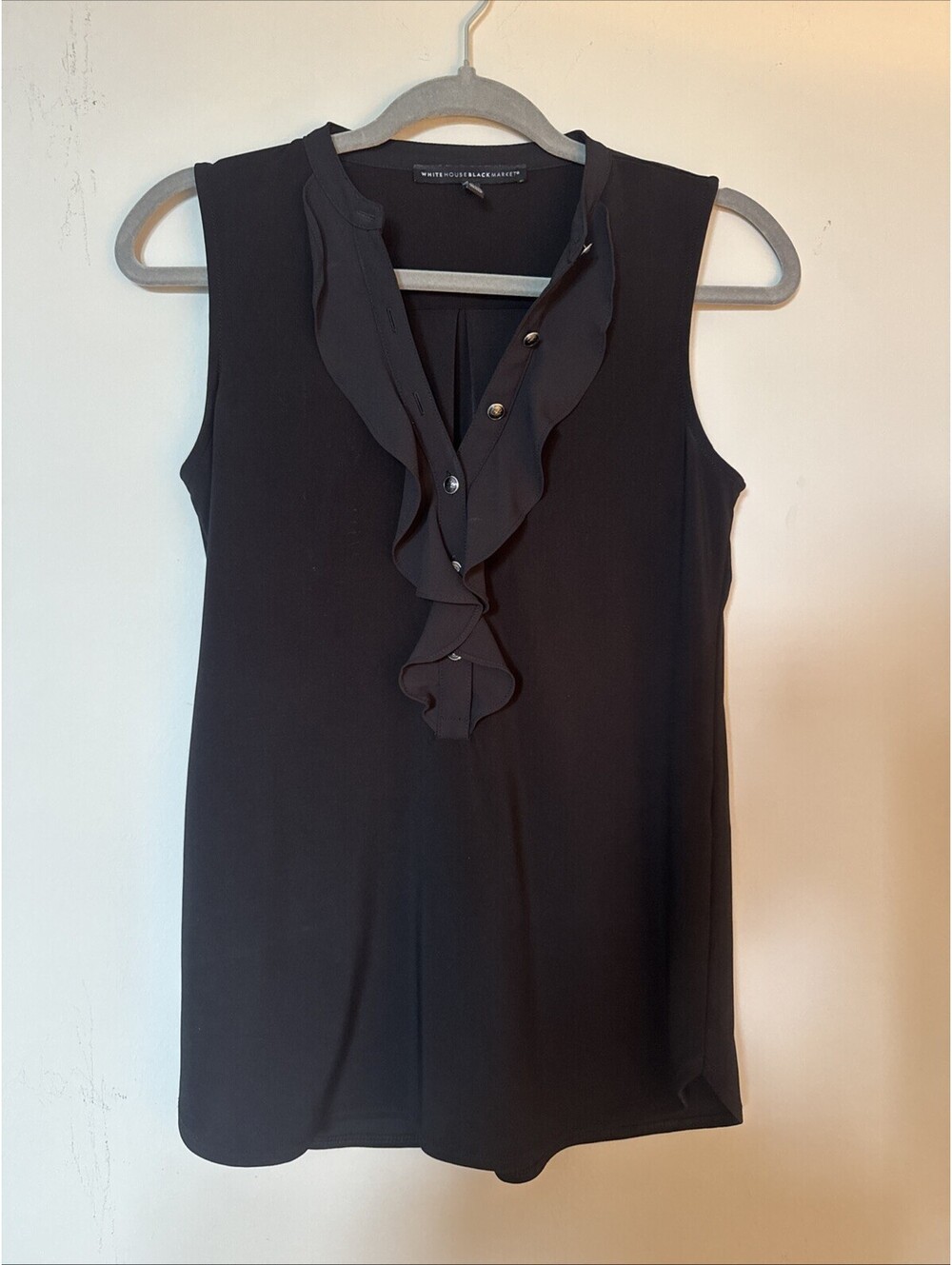 Women’s Sleeveless Blouse White House Black Market WHBM Black Ruffle Center XXS